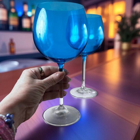2 Crate & Barrel Gem Wine Glasses – Aqua Balloon Style – 21 oz – Pair Made in Sl - Picture 2 of 10